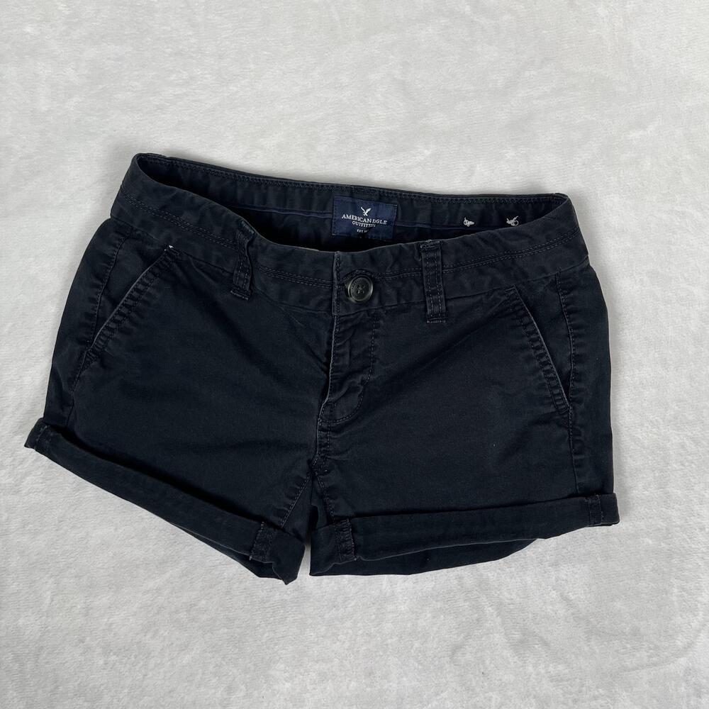 American Eagle Shorts Womens 00 Black Chino Twill Midi Cuffed Stretch Casual